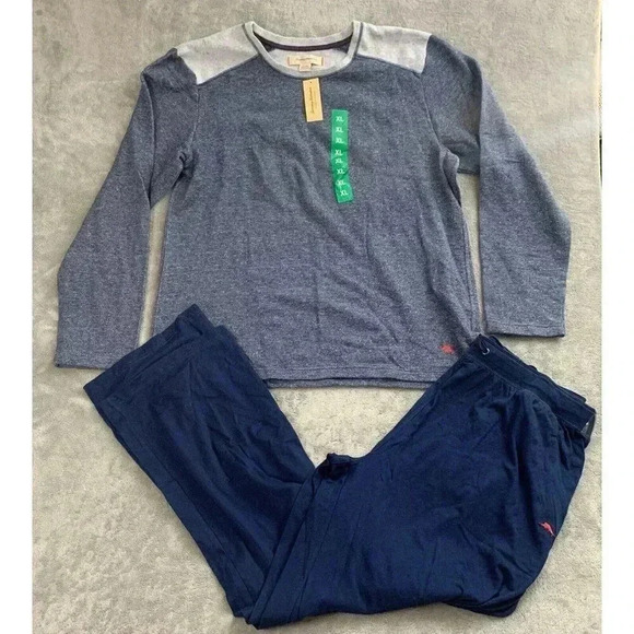 Tommy Bahama Pajamas Men's XL Blue Grey Lounge Set 2-Piece Comfy Top Sweatpants - Picture 1 of 8
